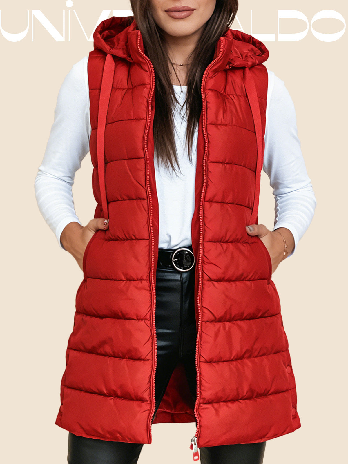 Удължена Памучна Външна Жилетка с Качулка и Молния