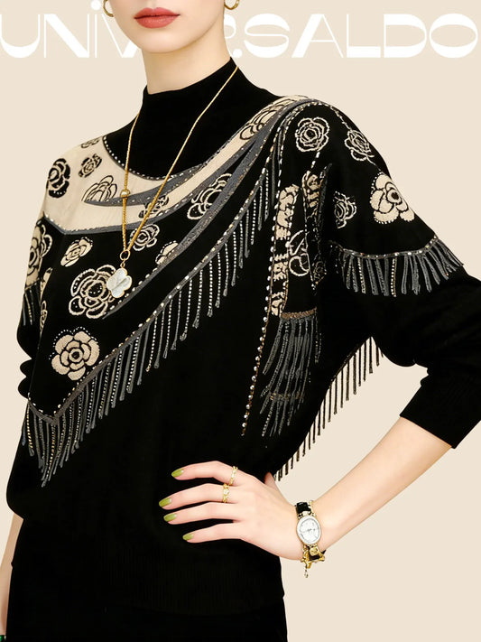 Двустранна Тениска от Имитиран Кашмир с Принт и Свободен Крой