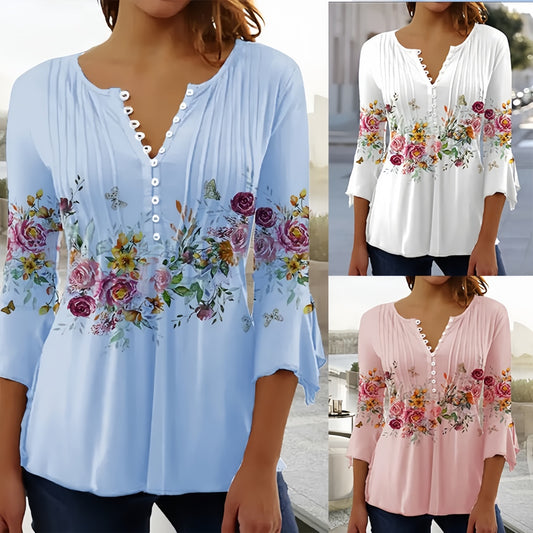 🔥【Най-продавани дамски дрехи】💕Дамска модна тениска с V-образно деколте и щампа, висококачествена и удобна