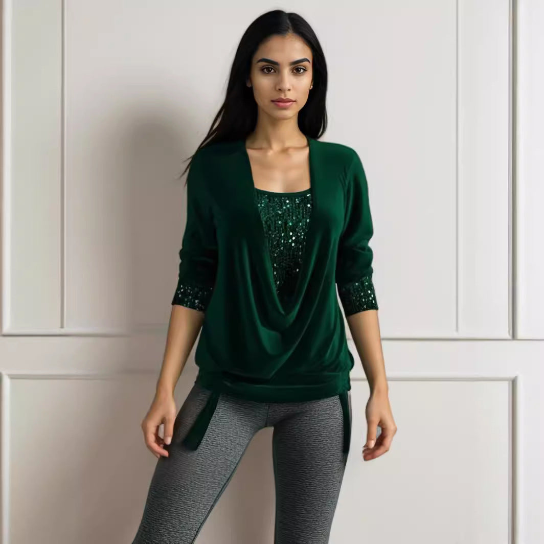 🥰❄️【S-5XL】Нов дамски блуза с дълги ръкави и пайети, голям размер