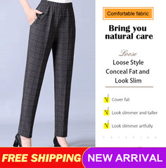 30% OFF✅👖【XL-5XL】Големи панталони за жени на средна и по-възрастна възраст, прави панталони, свободна кройка, ежедневни, стройни 【45-87,5 кг】