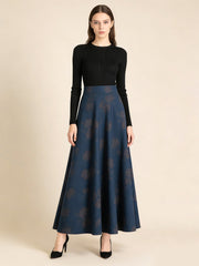 Вълнена Полу-Рокля с Висока Талия и Флорален Принт