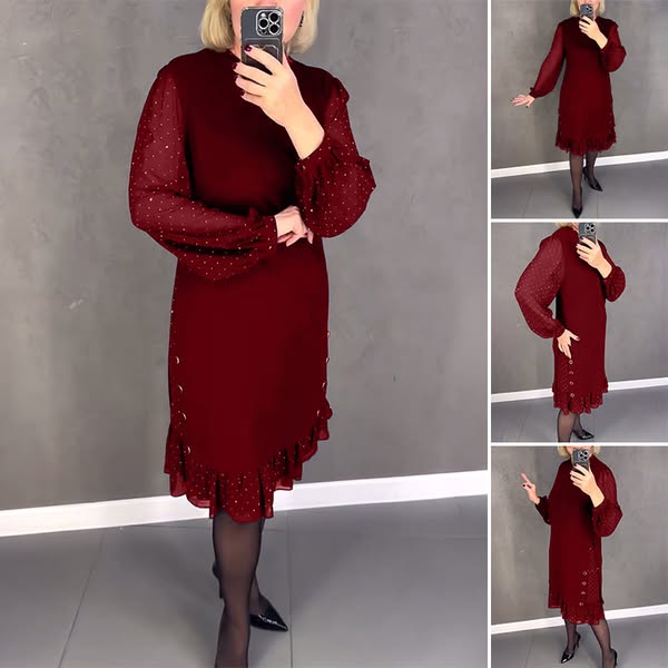 🔥👗【S～5XL】Нова модна ежедневна едноцветна рокля с дълъг ръкав и широки волани