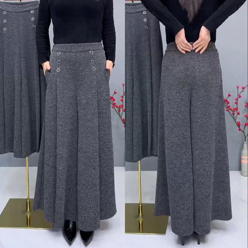 🤩【XL-4XL】Плътни и топли вълнени кюлоти😚свободни и еластични панталони с широки крачоли