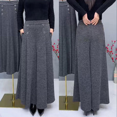 🤩【XL-4XL】Плътни и топли вълнени кюлоти😚свободни и еластични панталони с широки крачоли