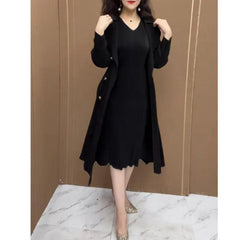 🍂👗【M-4XL】Есенна, модерна, еластична, двукомпонентна рокля с ветровка