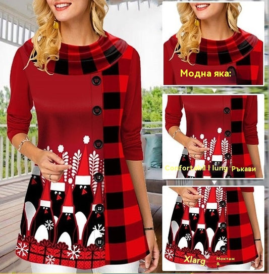 🔥Топъл, удобен, ежедневен дамски топ с щампа, изработен от чист памук за Коледа