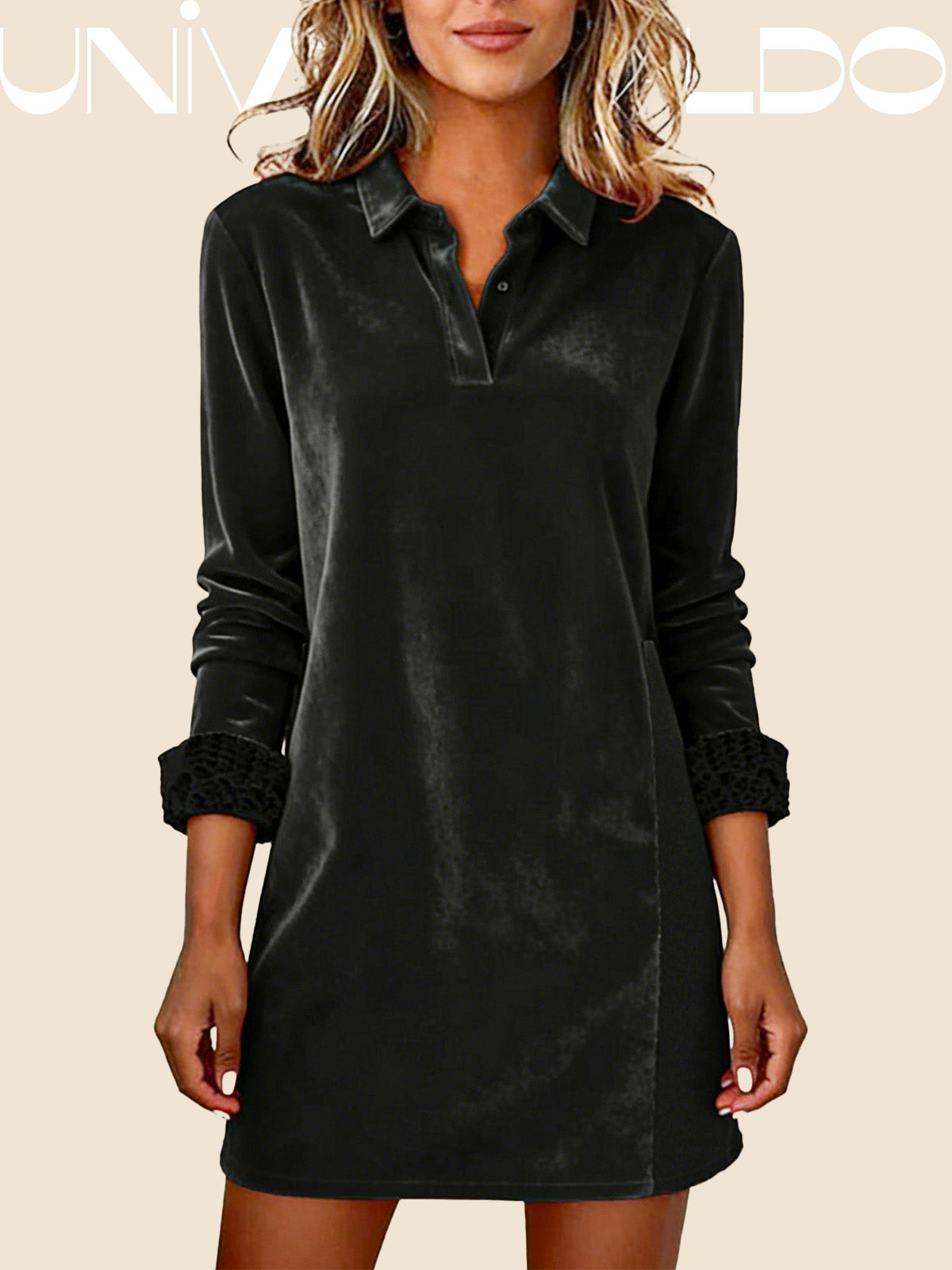 Вълнена Рокля с V-Яка и Дълъг Ръкав за Вечерни Поводи