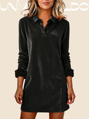 Вълнена Рокля с V-Яка и Дълъг Ръкав за Вечерни Поводи