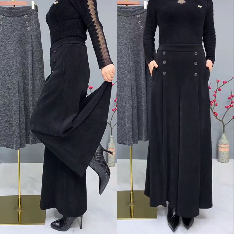 🤩【XL-4XL】Плътни и топли вълнени кюлоти😚свободни и еластични панталони с широки крачоли