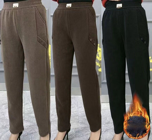 🎁👖【2XL-5XL】Нови есенни и зимни удебелени кадифени широки ежедневни панталони с голям размер