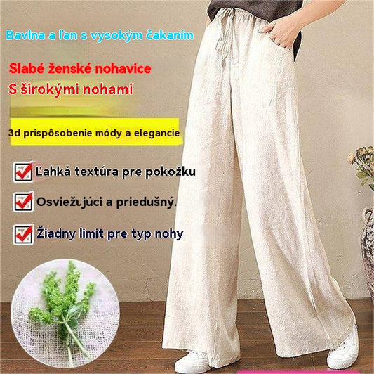 🔥👖【S-3XL】Ежедневни памучни и ленени панталони за пролет и лято, големи размери, с широки крачоли✅【40-90 кг】