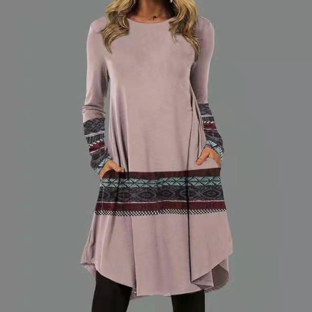 💥🔥Нова дамска рокля с дълъг ръкав и обло деколте (S-5XL)