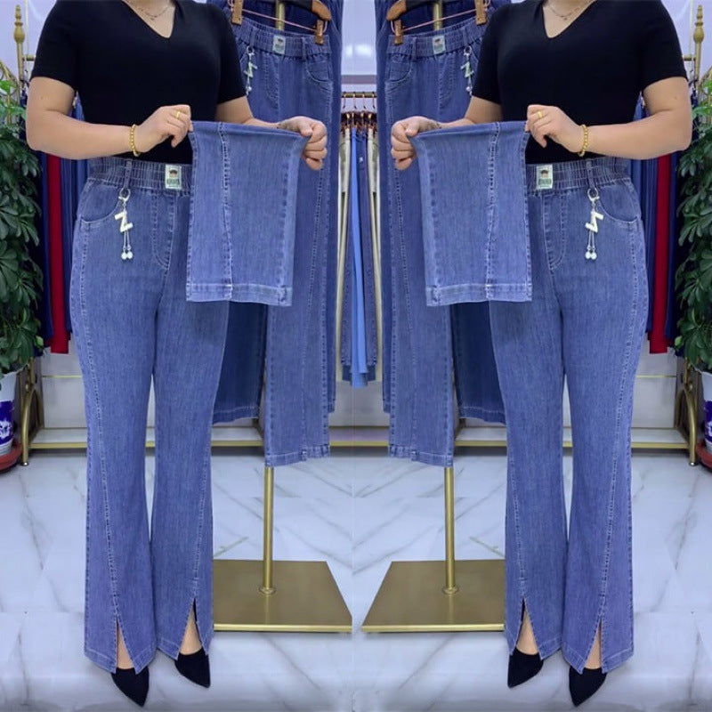 【S-4XL】Дънки с висока талия от плътен еластичен деним