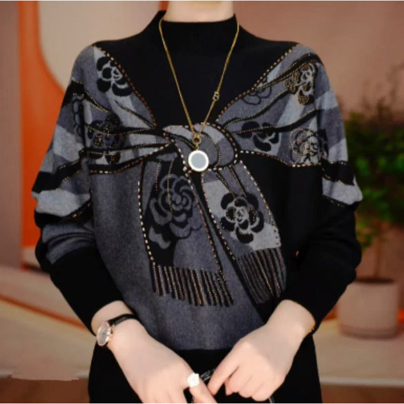 Двустранен Плетен Пуловер с Принт