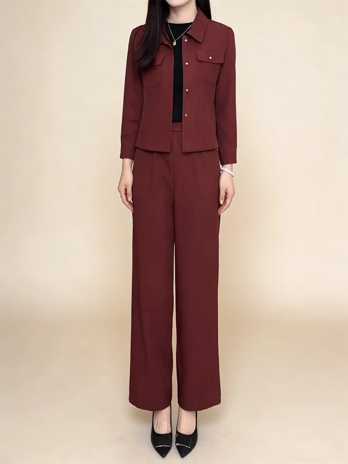 Комплект от 2 части Къс Яке В Стил Шанел и Високи Широки Панталони