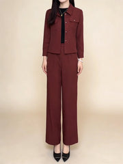 Комплект от 2 части Къс Яке В Стил Шанел и Високи Широки Панталони