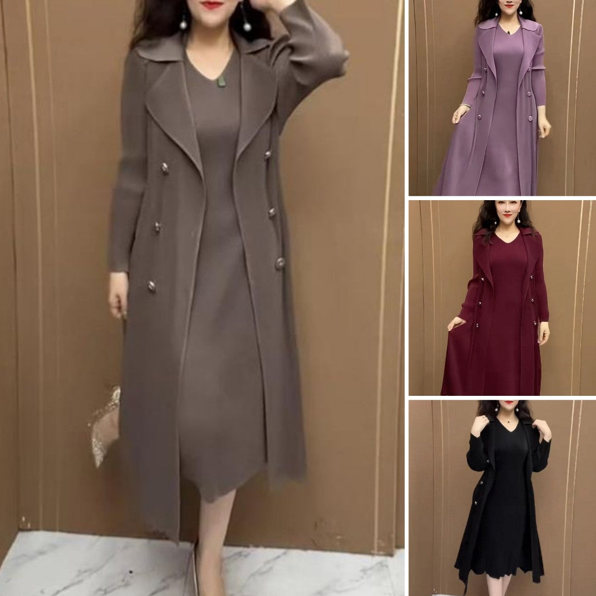 🍂👗【M-4XL】Есенна, модерна, еластична, двукомпонентна рокля с ветровка