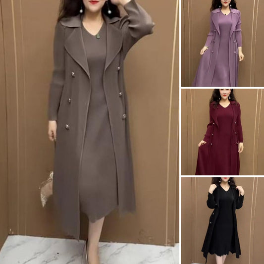 🍂👗【M-4XL】Есенна, модерна, еластична, двукомпонентна рокля с ветровка