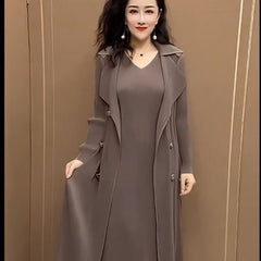 🍂👗【M-4XL】Есенна, модерна, еластична, двукомпонентна рокля с ветровка