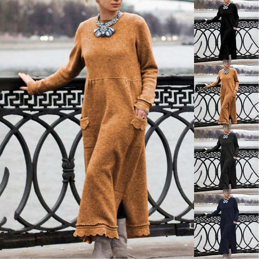 【S-5XL】Нова есенна рокля с широка плетена дантела в голям размер