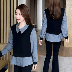 Нова есенна риза с дълъг ръкав от две части, изкуствена материя