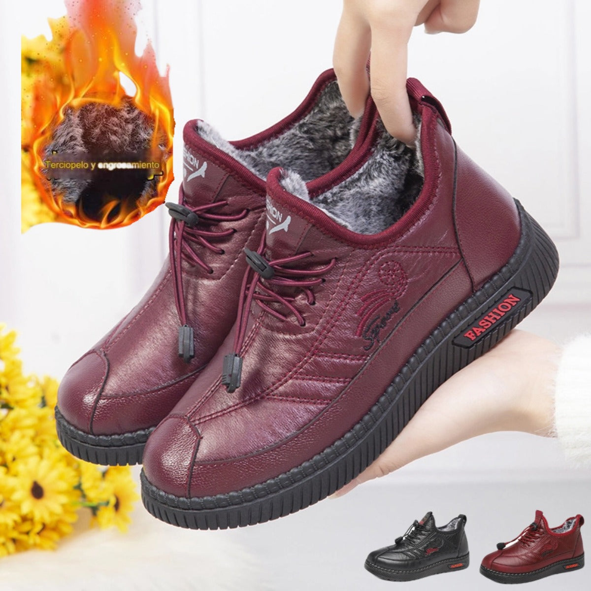 🔥Нови дамски зимни меки кожени ботуши, изработени от неплъзгаща се, топла и мека кожа и велур.