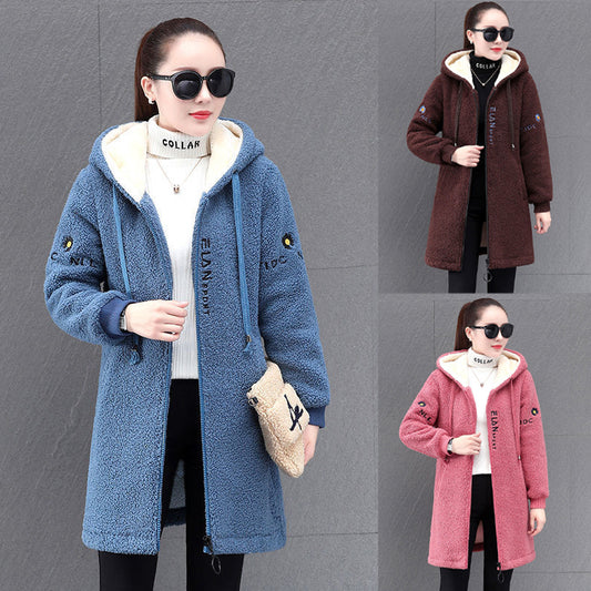 【горещи продажби】【M-4XL】Зимно ново модно широко флисово дебело яке от агнешка кожа