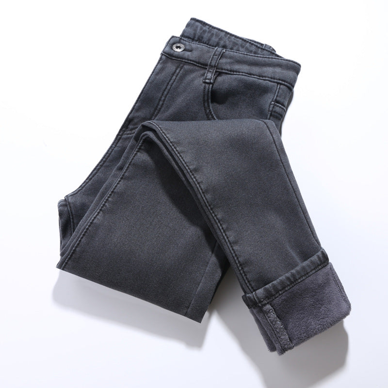 👖🏆【50% ОТСТЪПКА】【40-75kg】Дамски дебели плюшени разтегателни зимни дънки с висока талия