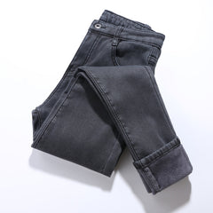 👖🏆【50% ОТСТЪПКА】【40-75kg】Дамски дебели плюшени разтегателни зимни дънки с висока талия