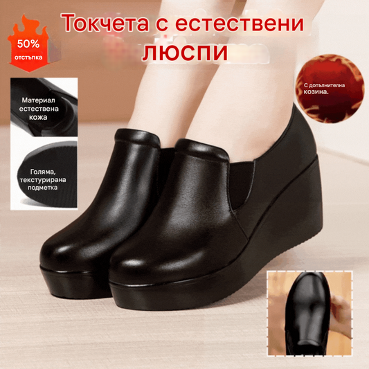 【35-40】💖🔥2025 Нови дамски обувки с дебела подметка за майки на средна и по-възрастни години👟 кожени обувки с плосък ток, неплъзгащи се, удобни и ежедневни, без чорап
