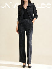 Комплект от 2 части Къс Яке В Стил Шанел и Високи Широки Панталони