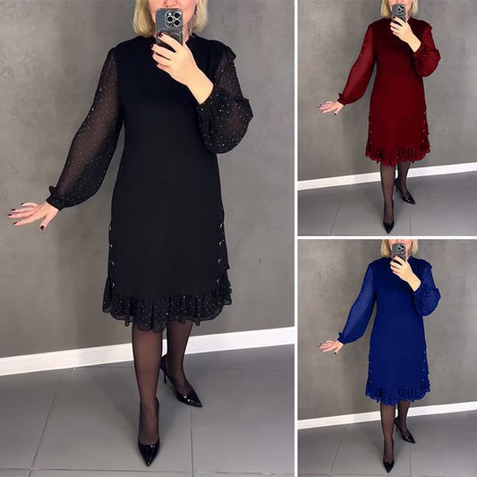🔥👗【S～5XL】Нова модна ежедневна едноцветна рокля с дълъг ръкав и широки волани