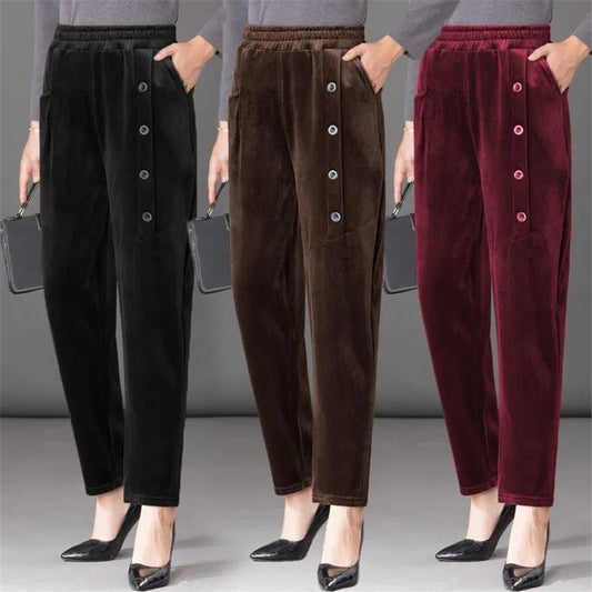 💕【50% ОТСТЪПКА】【XL-5XL】Есен/Зима Нови дамски кадифени панталони с катарама