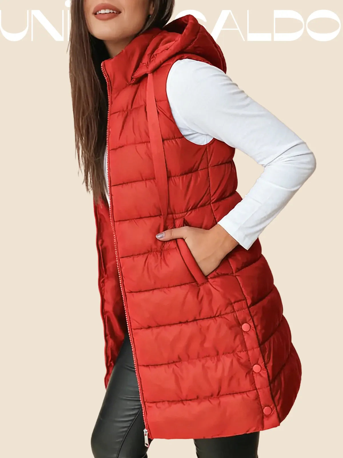 Удължена Памучна Външна Жилетка с Качулка и Молния