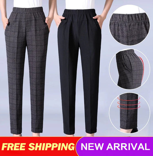 ✅👖【XL-5XL】Големи панталони за жени на средна и по-възрастна възраст, прави панталони, свободна кройка, ежедневни, стройни 【45-87,5 кг】