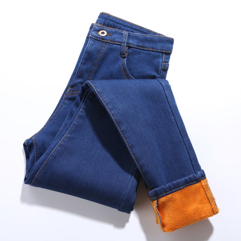 👖🏆【50% ОТСТЪПКА】【40-75kg】Дамски дебели плюшени разтегателни зимни дънки с висока талия