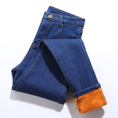 👖🏆【50% ОТСТЪПКА】【40-75kg】Дамски дебели плюшени разтегателни зимни дънки с висока талия