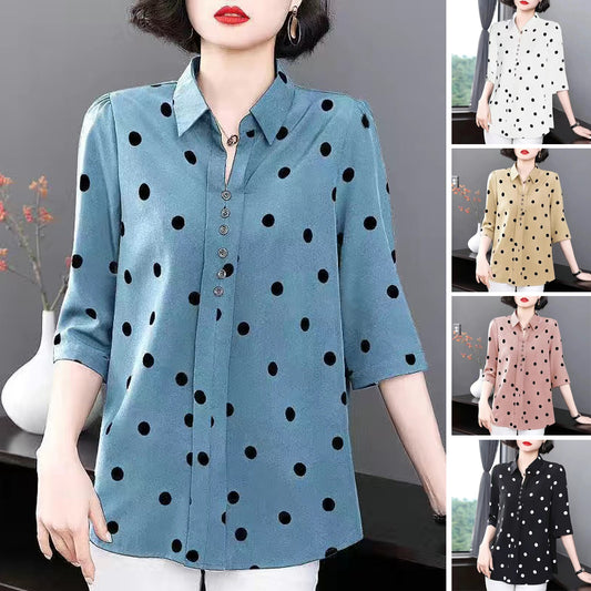 Дамска блуза с дълъг ръкав от шифон, стилна и универсална, ежедневна и удобна.