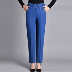 🔥【XL-5XL】👖👖2025 Дамски прави ежедневни еластични дънки (50-90 кг)