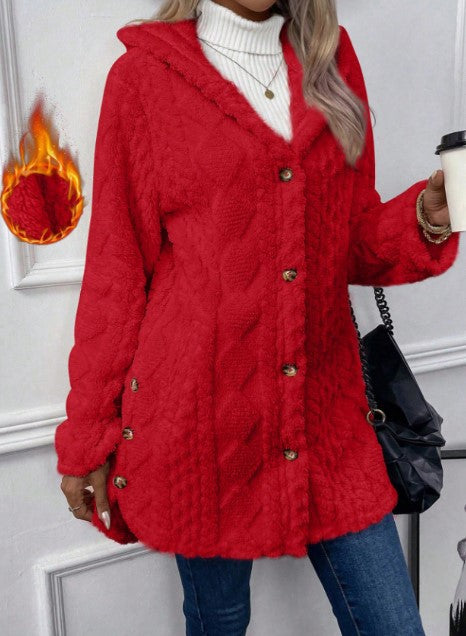 Дамско топло поларено яке за есен и зима, с качулка, с две качулки.