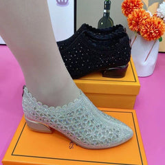 【35-41】Нови дамски обувки от кожа набук с кухи и дебели токове, модел 2025 (височина на тока 3 см)