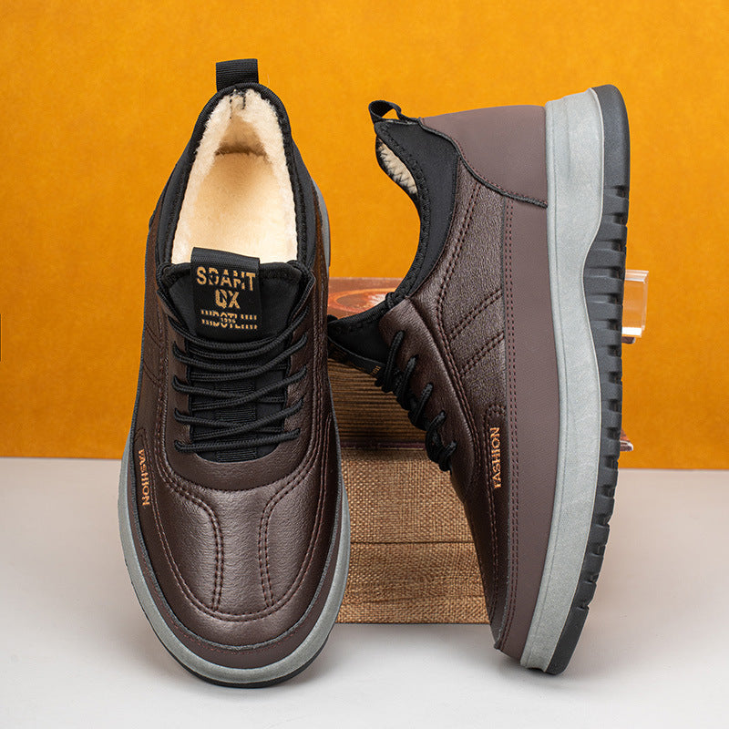 ⛄🔥Мъжки зимни ежедневни спортни обувки, естествена кожа, водоустойчиви, мека велурена подметка