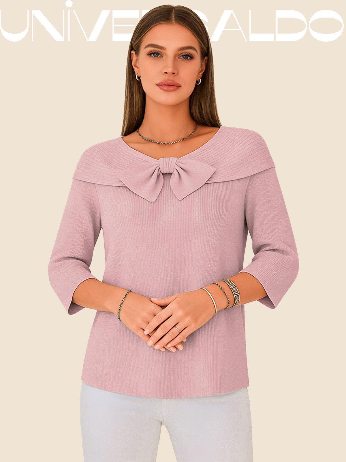 Плетена Блуза с Панделка в Един Цвят