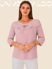 Плетена Блуза с Панделка в Един Цвят