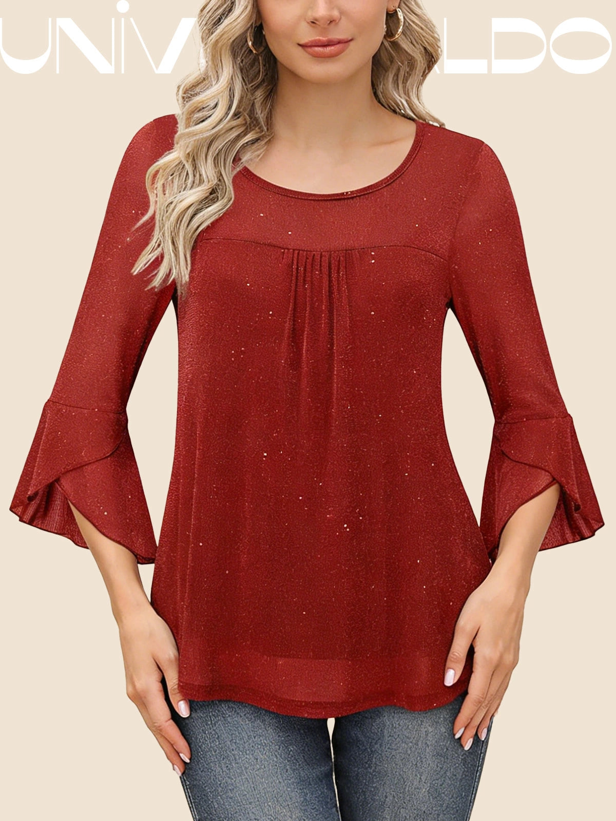 Дамски Пуловер с Ламарина, Един Цвят и Дълъг Ръкав