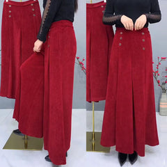 🤩【XL-4XL】Плътни и топли вълнени кюлоти😚свободни и еластични панталони с широки крачоли