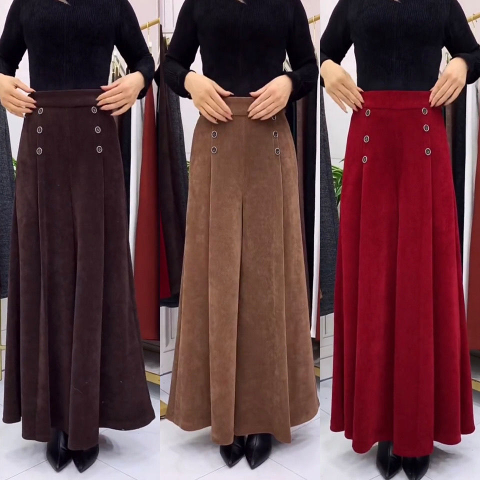 🤩【XL-4XL】Плътни и топли вълнени кюлоти😚свободни и еластични панталони с широки крачоли