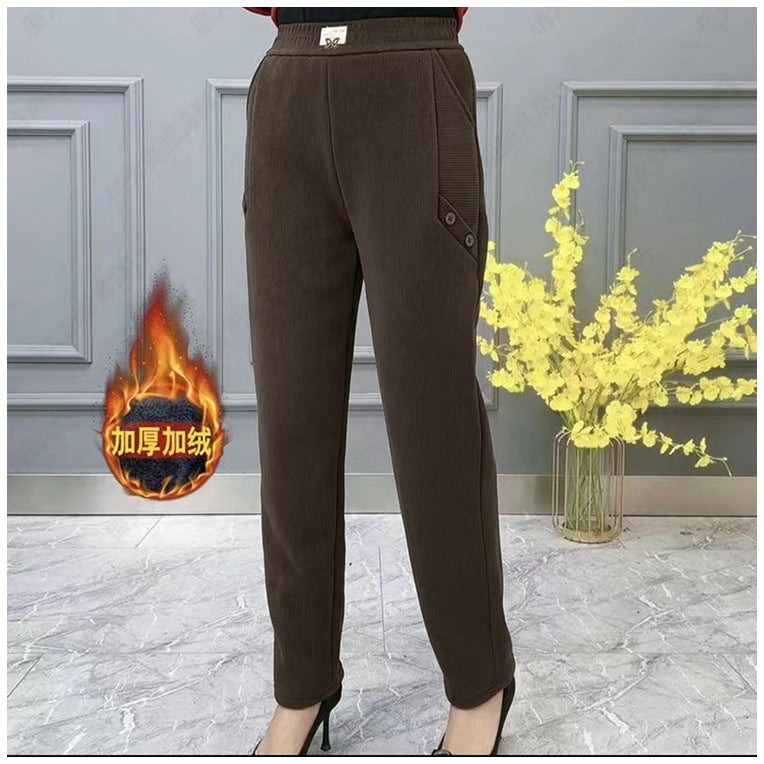 🎁👖【2XL-5XL】Нови есенни и зимни удебелени кадифени широки ежедневни панталони с голям размер