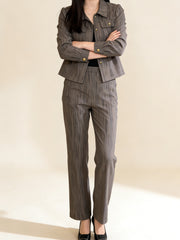 Комплект от 2 части Къс Яке В Стил Шанел и Високи Широки Панталони